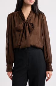 Tahari ASL Metallic Stripe Chiffon Top