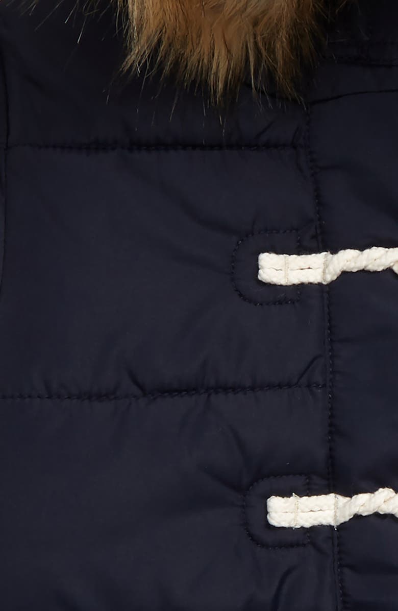 Mini Boden Longline Padded Jacket with Faux Fur Trim Hood, Alternate, color, 