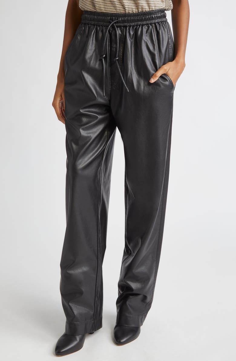 Isabel Marant Étoile Nereane Faux Leather Drawstring Pants, Alternate, color, Black