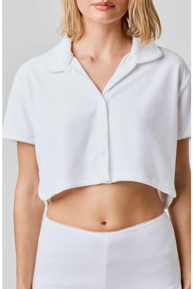 Terry Cloth Crop Snap-Up Shirt, Alternate, color, BRIGHT WHITE