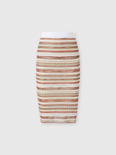 Ribbed Striped Viscose-blend Midi Skirt
