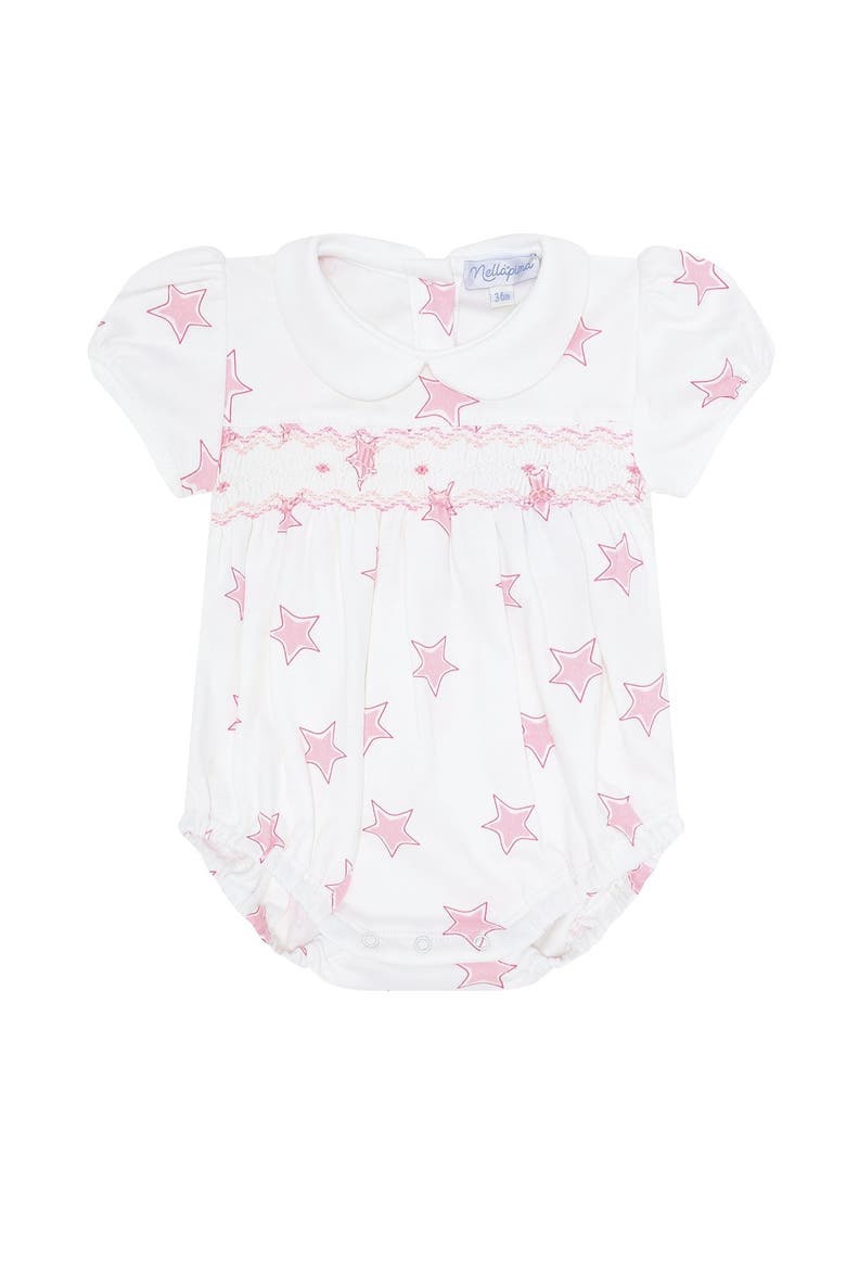 Pink Stars Print Smocked Bubble - Baby, Main, color, Pink