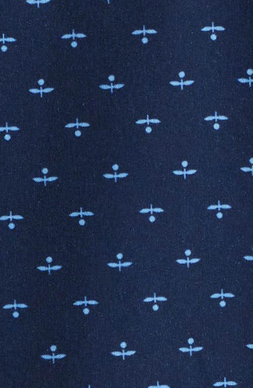 Mizzen + Main Mizzen+main Leeward Trim Fit Neat Short Sleeve Stretch Button-up Shirt In Navy Dotted Leaf