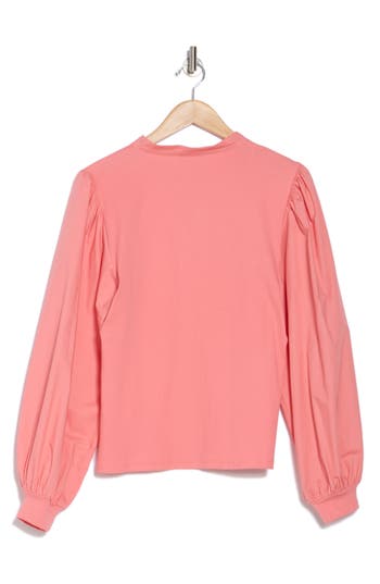 1.state Balloon Sleeve Mixed Media Top In Peach Blossom