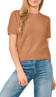 CeCe Short Sleeve Pointelle Sweater