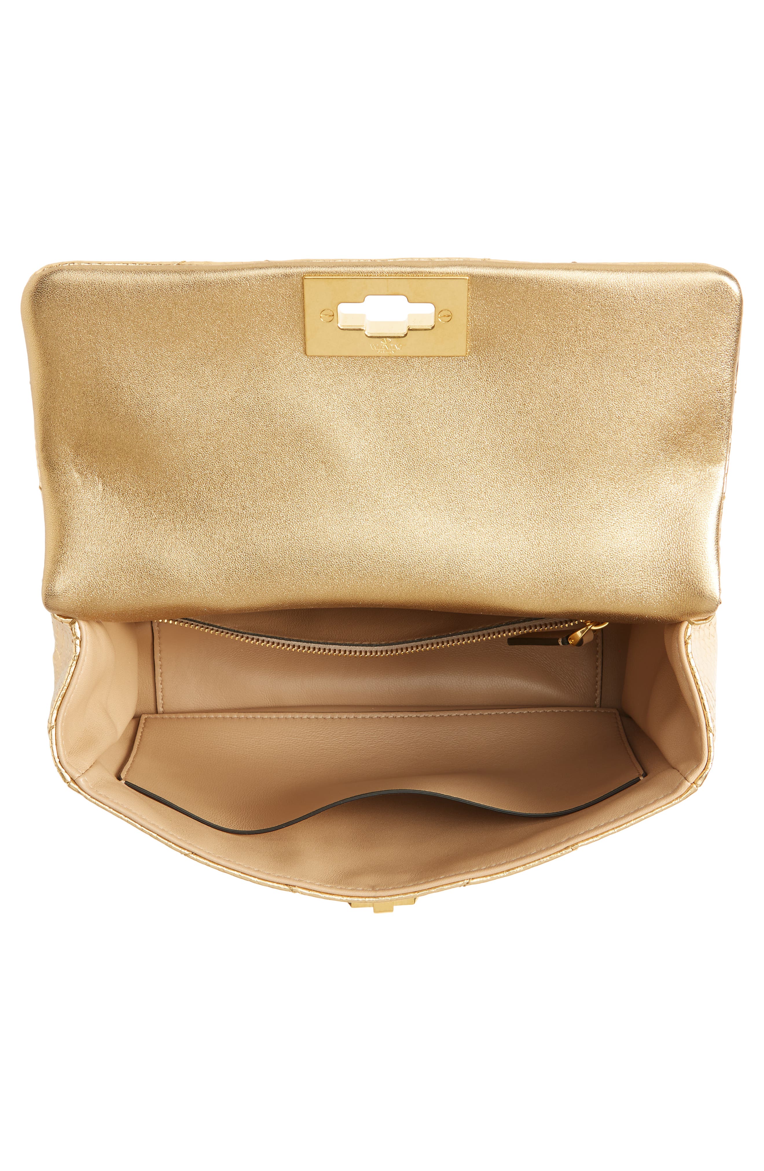 Valentino Garavani Medium Roman Stud Embossed Metallic Leather Shoulder Bag, Alternate, color, 