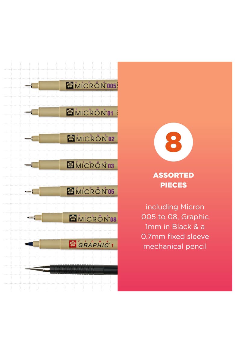 Pigma Micron Manga Comic Pro Fineliner Black Pens, Pencil, 8 Pack, Alternate, color, Black