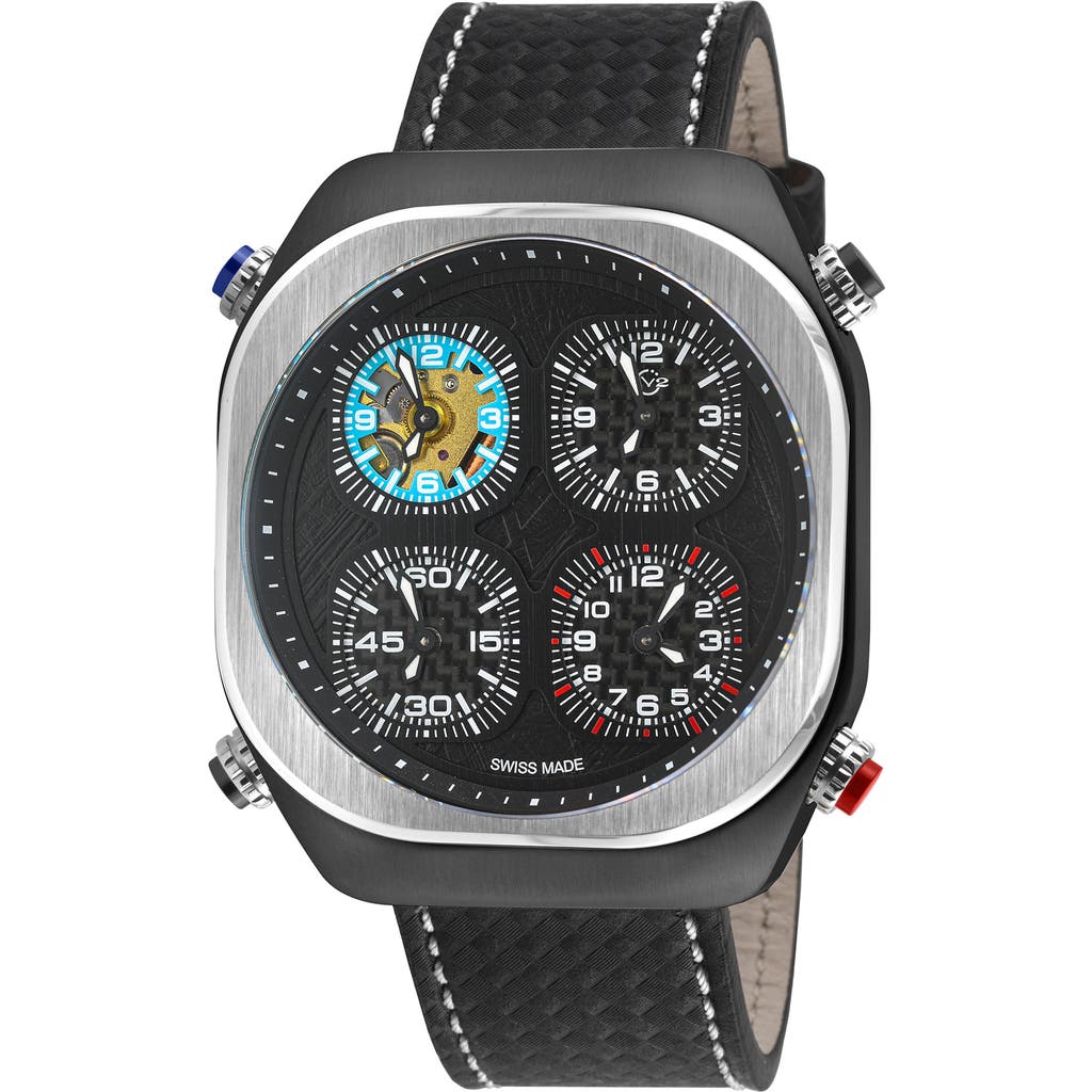 Gv2 Quattro Zone Leather Strap Watch, 54mm In Black/blue