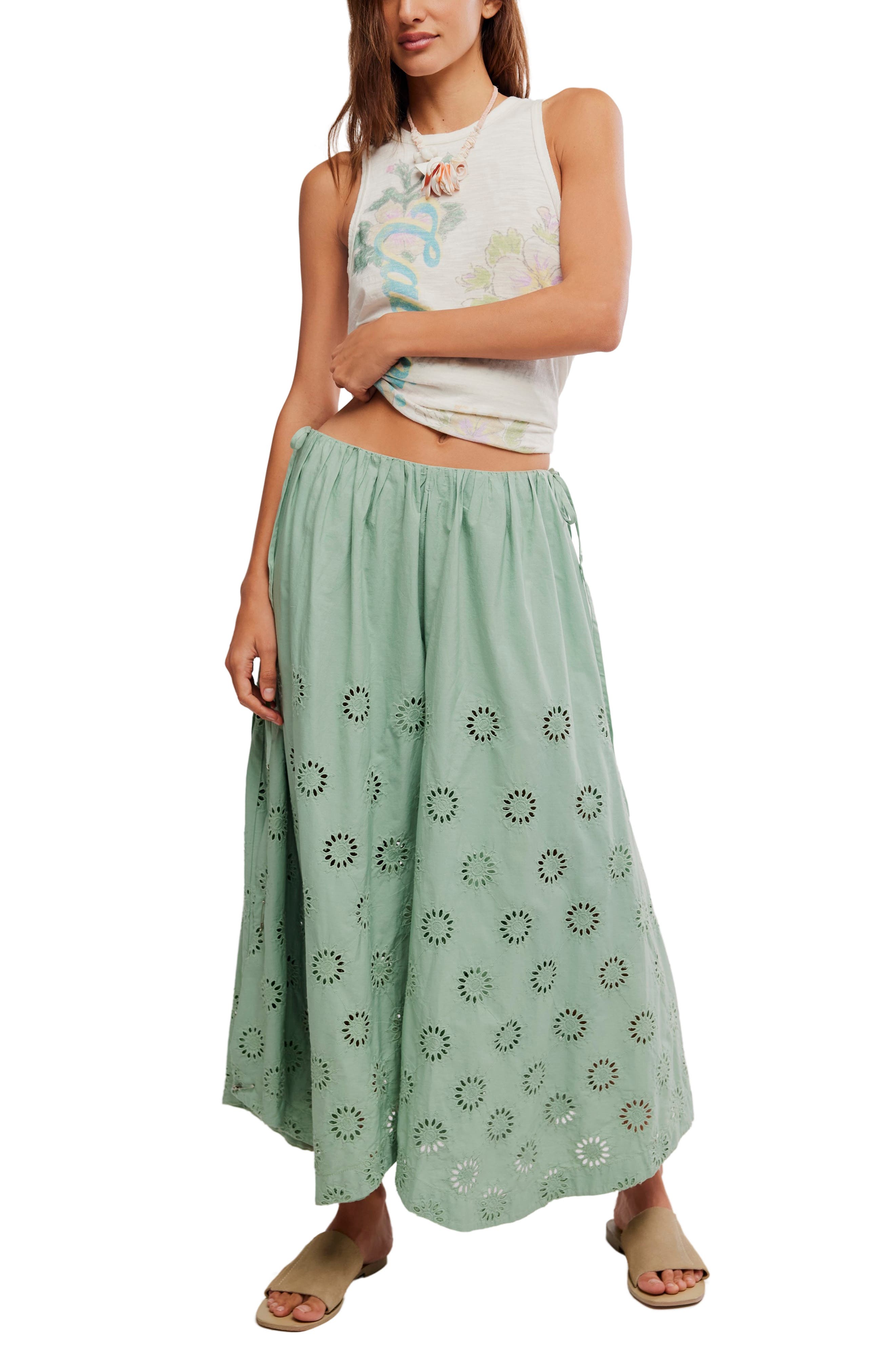 Sweet Serenade Wide Leg Cotton Eyelet Pants (Women) | Nordstrom