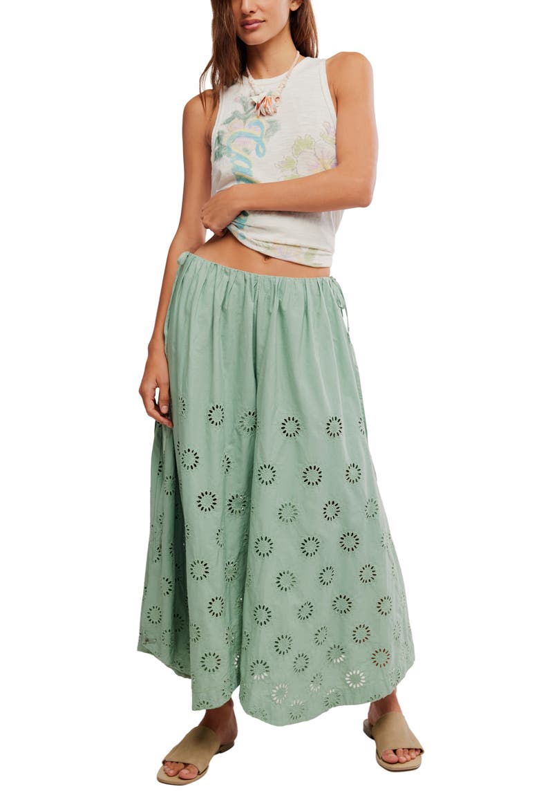 Sweet Serenade Wide Leg Cotton Eyelet Pants, Alternate, color, MERMAIDS TAIL