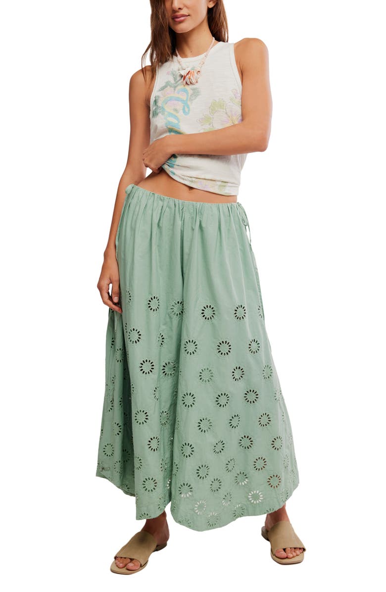 Free People Sweet Serenade Wide Leg Cotton Eyelet Pants, Alternate, color, Mermaids Tail