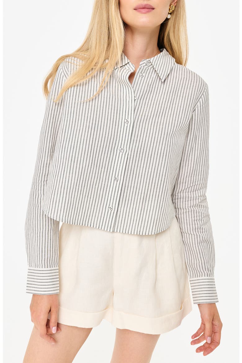 Monty Stripe Cotton & Linen Button-Up Shirt, Main, color, DOUBLE STRIPE