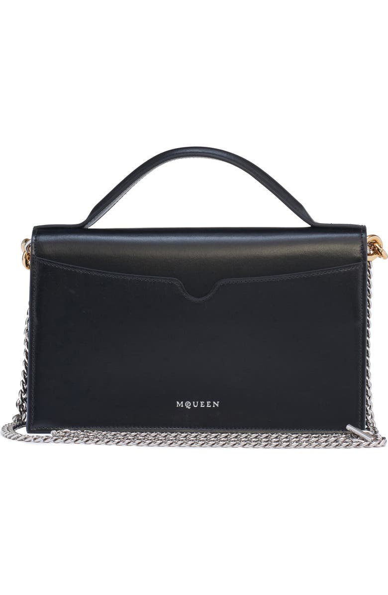 McQueen Medium Skull Chain Detail Leather Handbag, Alternate, color, Black/ Silver