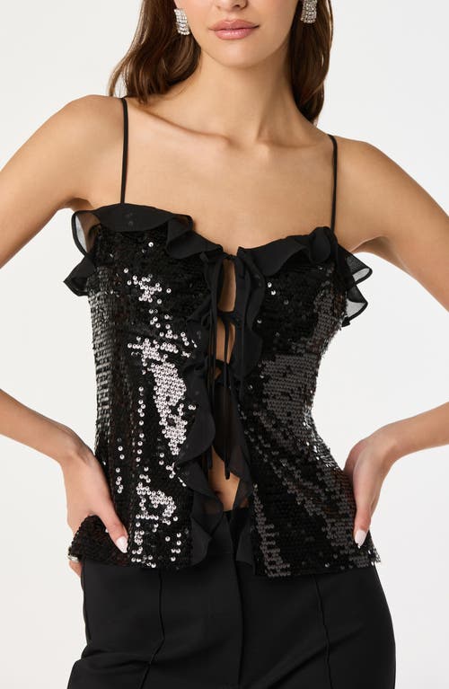 Astr The Label Sequin Ruffle Trim Tie Front Top In Black