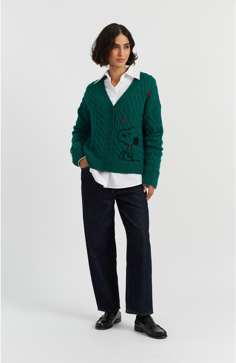 Chinti & Parker Wool Cashmere Snoopy Cable Cardigan, Alternate, color, Emerald