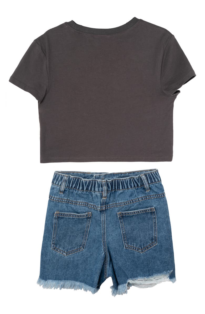 Tween Diva Kids' Graphic T-Shirt & Distressed Denim Shorts Set, Alternate, color,