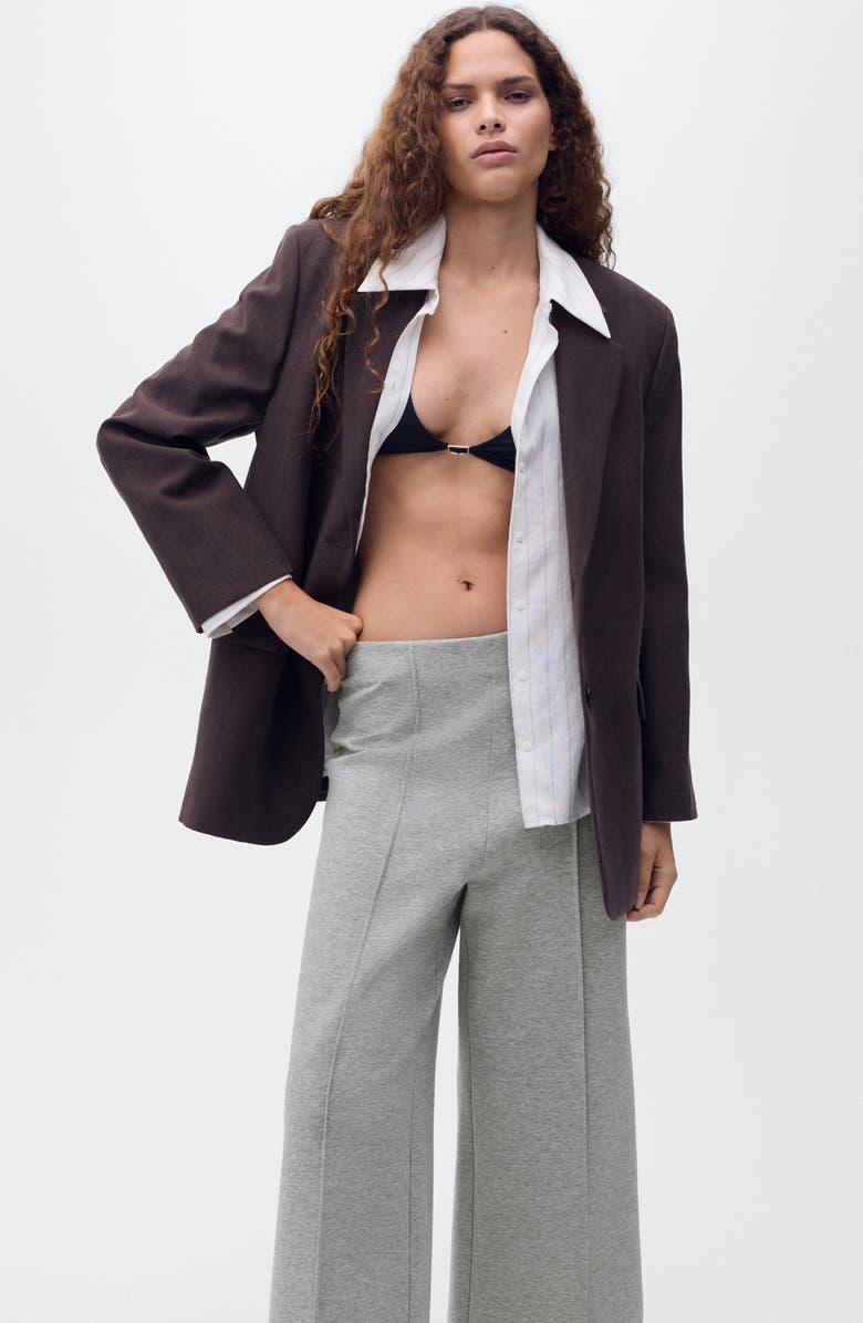 MANGO Wide Leg Crop Pants, Alternate, color, Medium Heather Grey