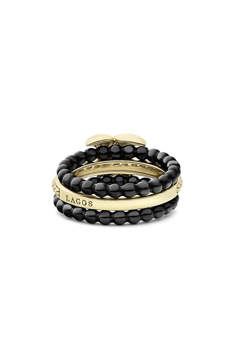 LAGOS Meridian 18K Gold & Ceramic X Stacking Ring Set, Alternate, color, Gold/ Black