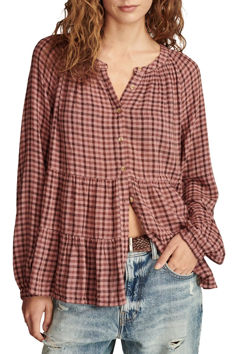 Tiered Babydoll Top, Main, color, RED PLAID
