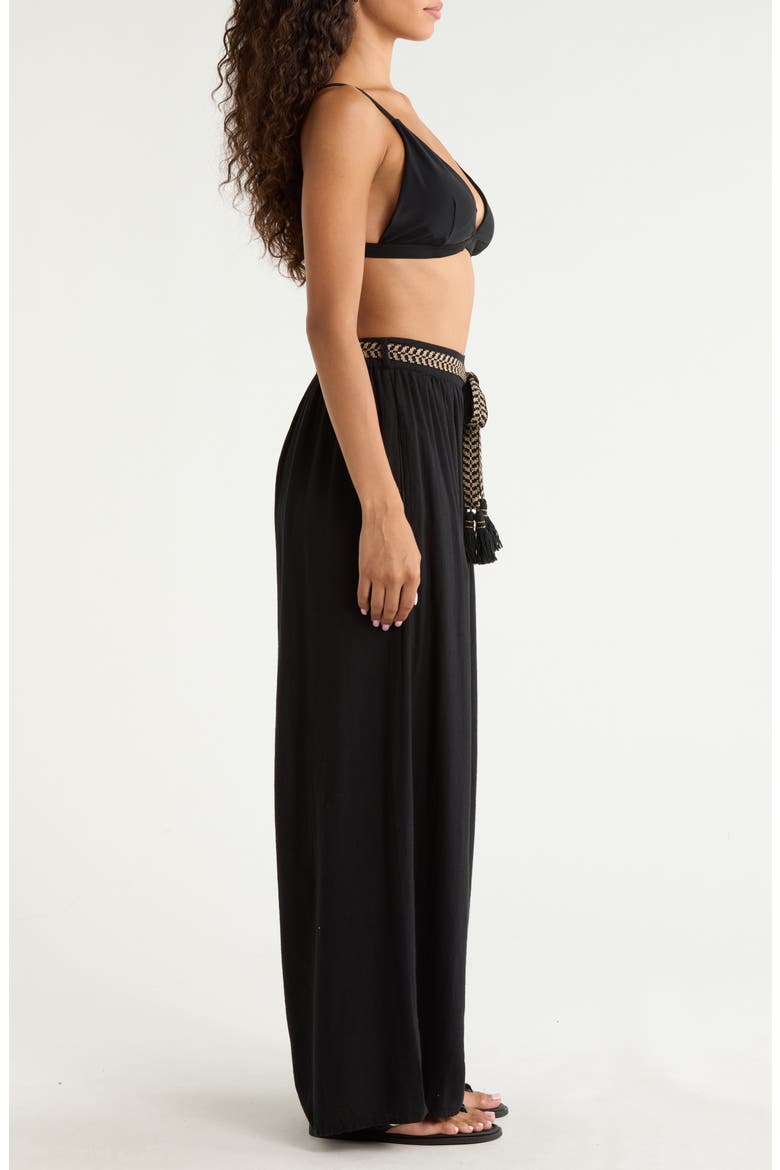 Tie Belt Wide Leg Cover-Up Pants, Alternate, color, BLACK