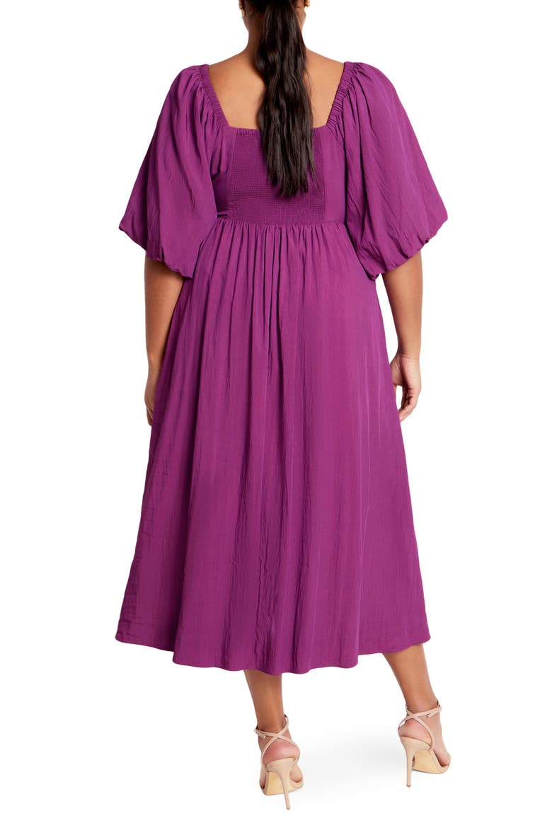 Shae Keyhole Detail Balloon Sleeve Midi Dress, Alternate, color, MAGENTA