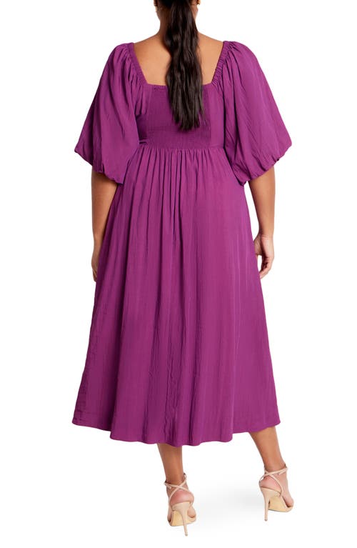 City Chic Shae Keyhole Detail Balloon Sleeve Midi Dress In Purple