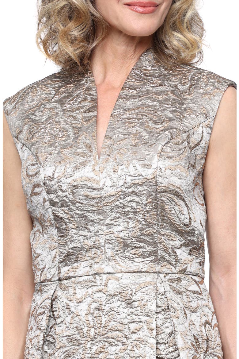 Metallic Jacquard Midi Cocktail Dress, Alternate, color, CHAMPAGNE/ SILVER
