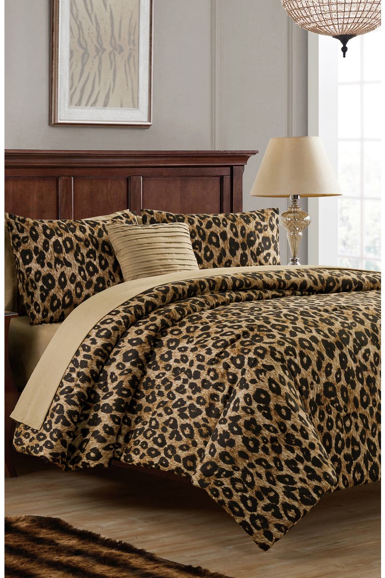Cheetah Print 8-Piece Reversible Comforter & Shams Set, Alternate, color, BROWN