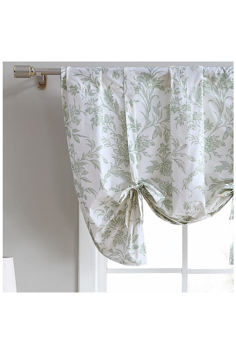 Natalie 50" L x 25" W Cotton Floral Tie Up Valance - Light Green, Alternate, color, OPEN LT-PASTEL GREEN