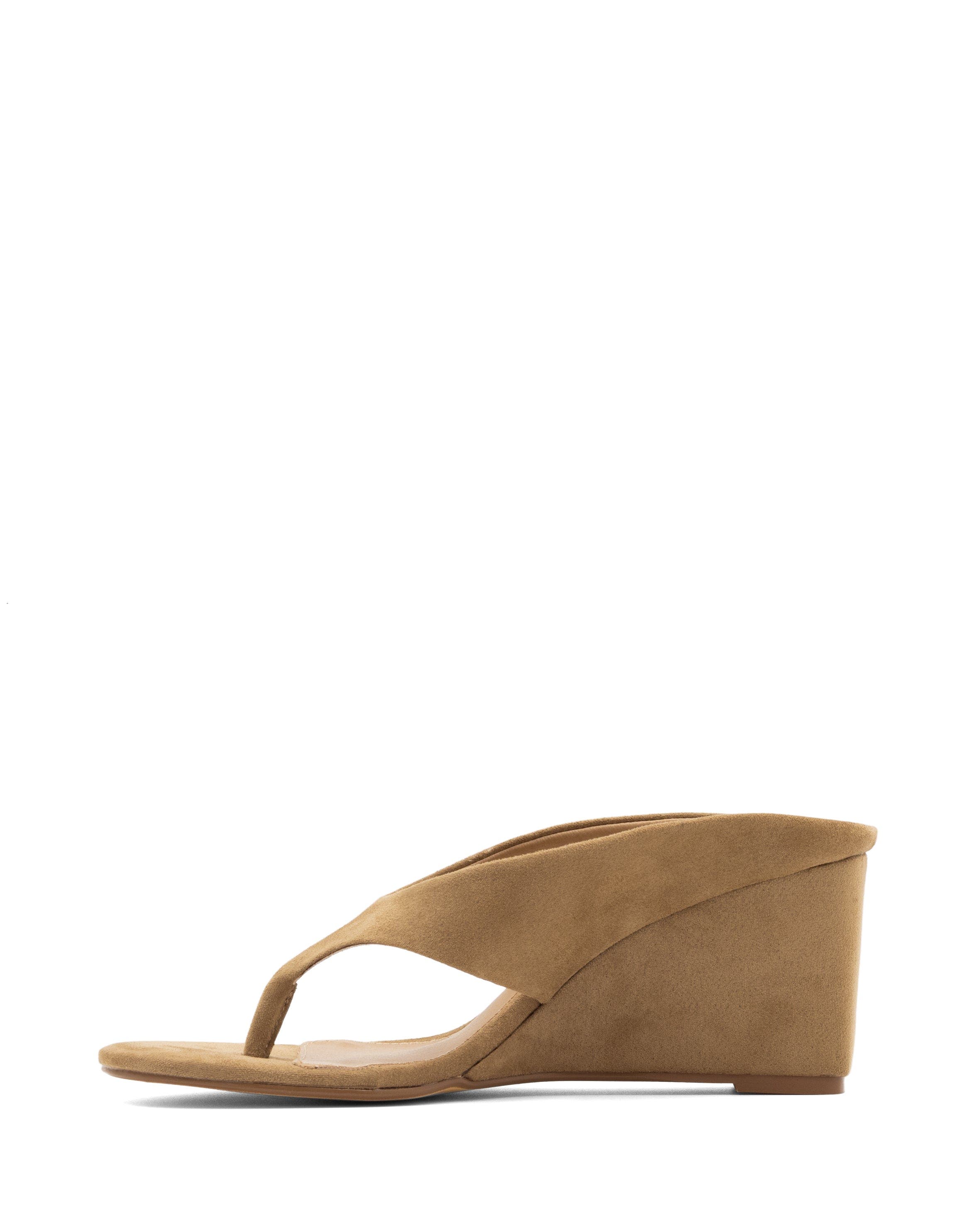 Sera Round Toe Wedge Thong Heel, Alternate, color, Wheat Microsuede