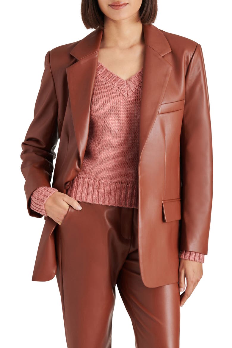 Imaan Faux Leather Blazer, Main, color, COGNAC