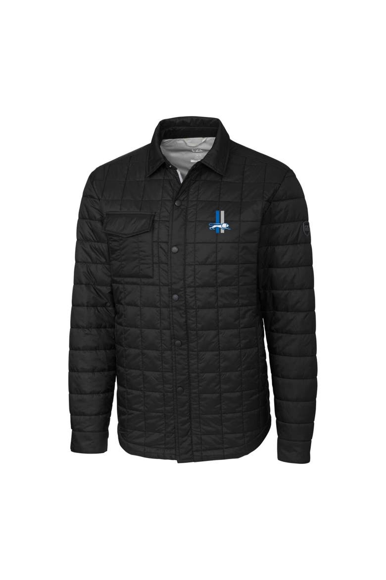 Men's Cutter & Buck Black Detroit Lions Throwback Logo Rainier PrimaLoft Eco Insulated Quilted Button-Up Shacket, Alternate, color, Black