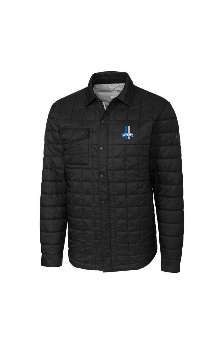 Cutter & Buck Men's Cutter & Buck Black Detroit Lions Throwback Logo Rainier PrimaLoft Eco Insulated Quilted Button-Up Shacket, Alternate, color, Black