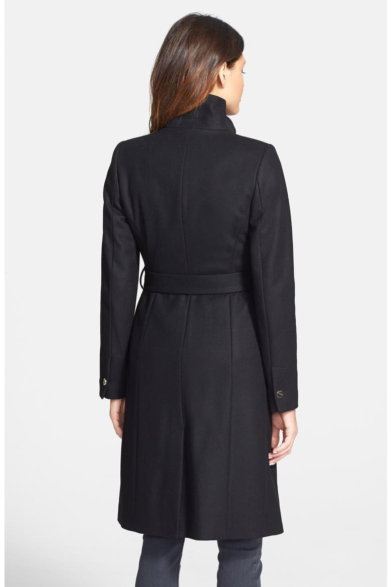 'Nevia' Stand Collar Belted Wrap Coat, Alternate, color, BLACK