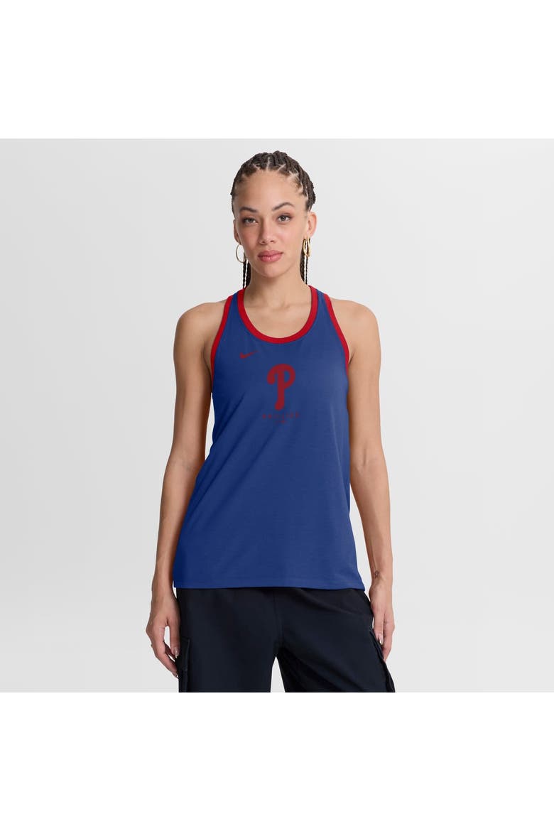 Women's Nike Royal Philadelphia Phillies Tri-Blend Dri-FIT Racerback Tank Top, Main, color, Royal