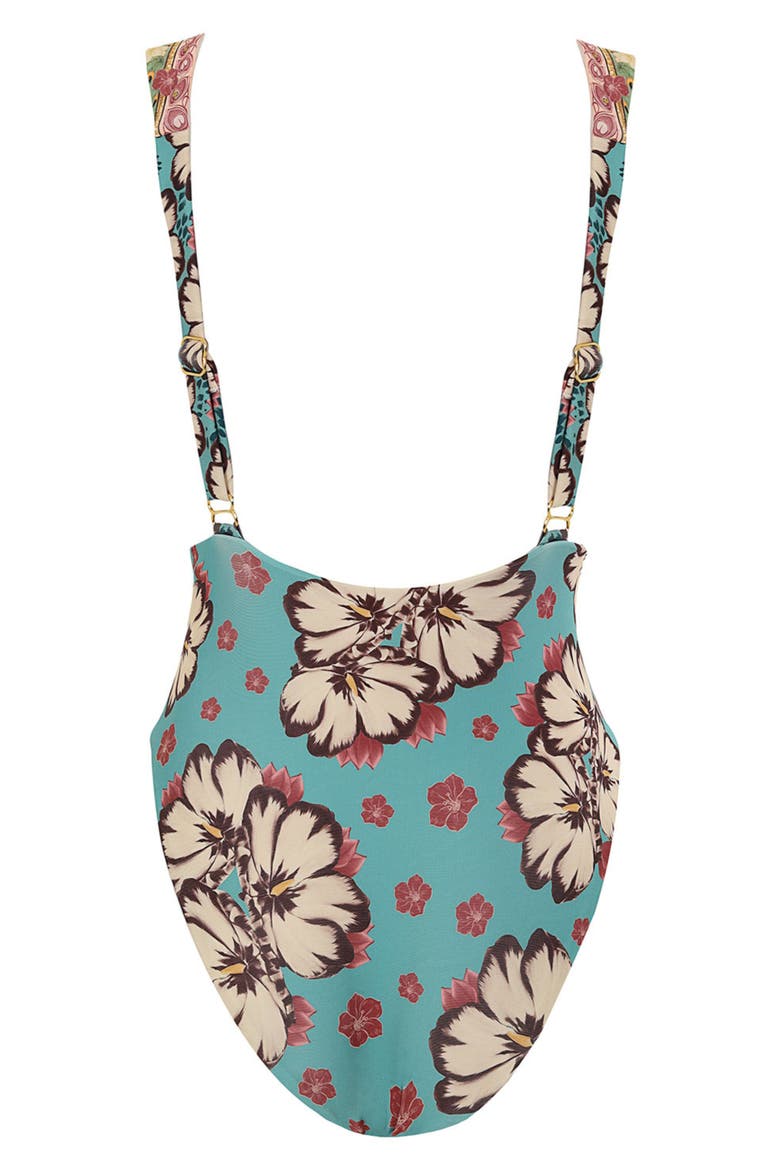 Ellis Plume Floral Twist Front One-Piece Swimsuit, Alternate, color, BLUE