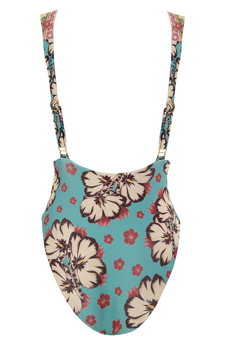 Agua Bendita Ellis Plume Floral Twist Front One-Piece Swimsuit, Alternate, color, Blue