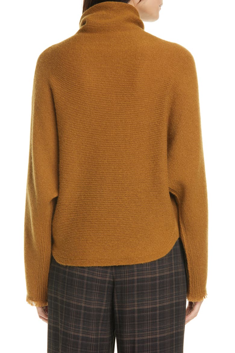 Fringe Sleeve Turtleneck Sweater, Alternate, color, LT BRONZE