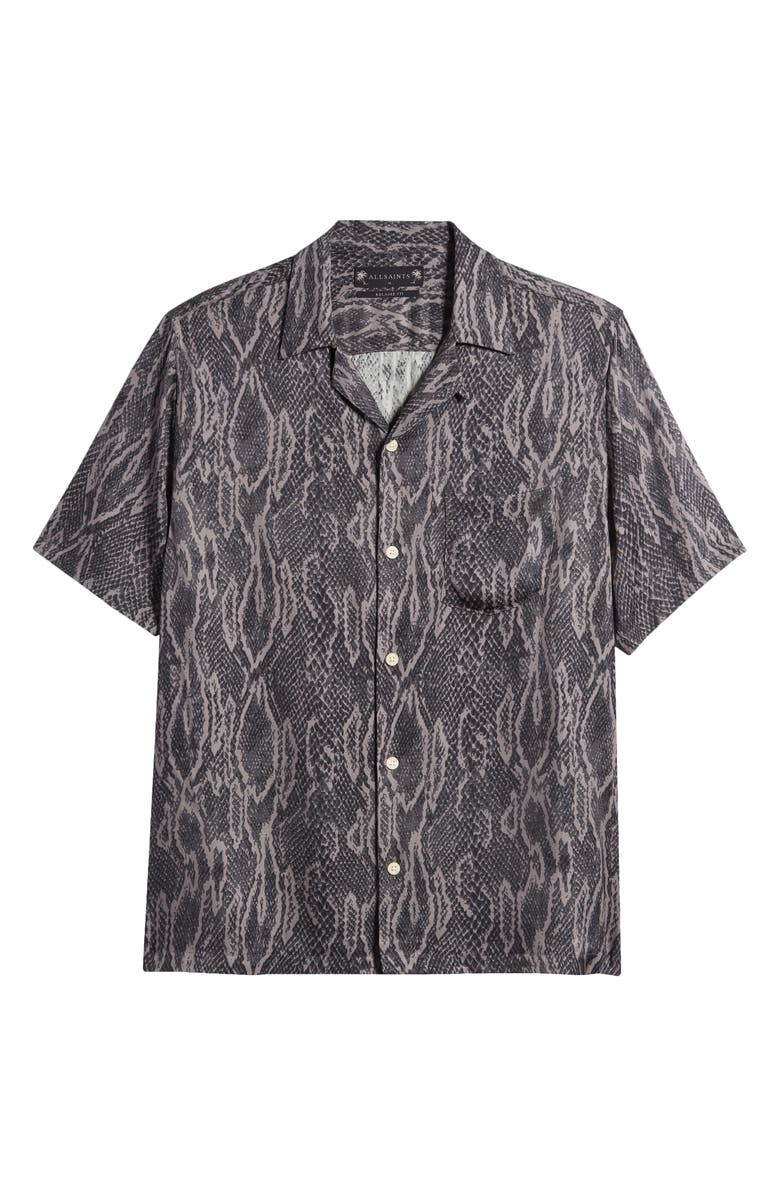 AllSaints Boomslang Snakeskin Print Camp Shirt, Alternate, color, 