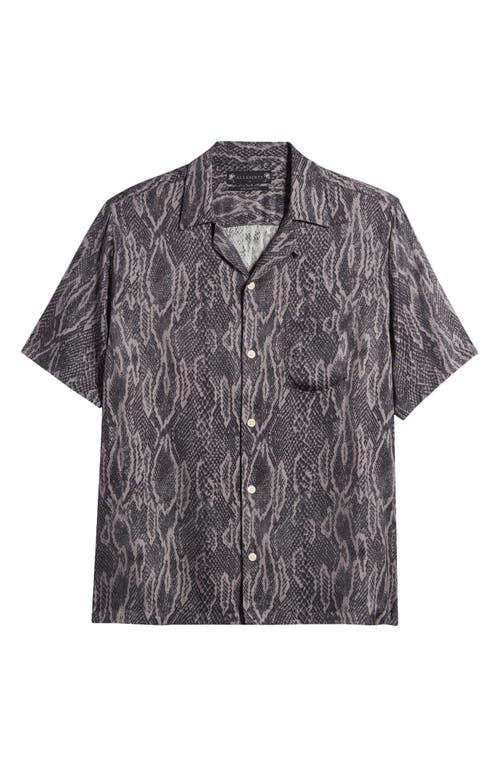 Allsaints Boomslang Snake Print Relaxed Fit Shirt In Jet Black
