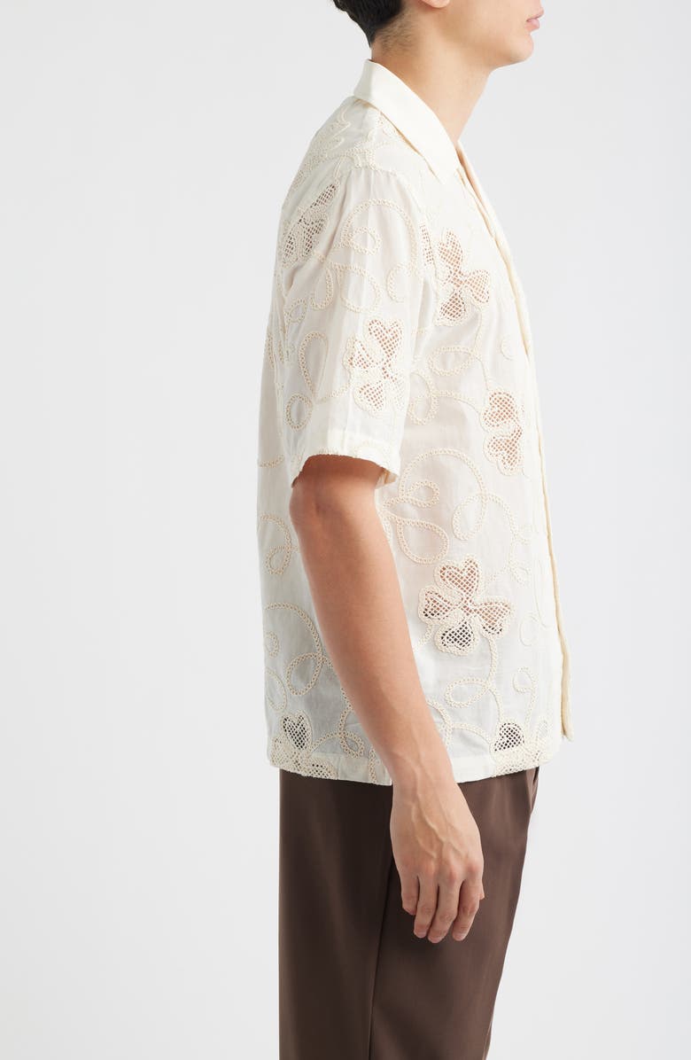 NN07 Ben Embroidered Detail Organic Cotton Camp Shirt, Alternate, color, Ivory