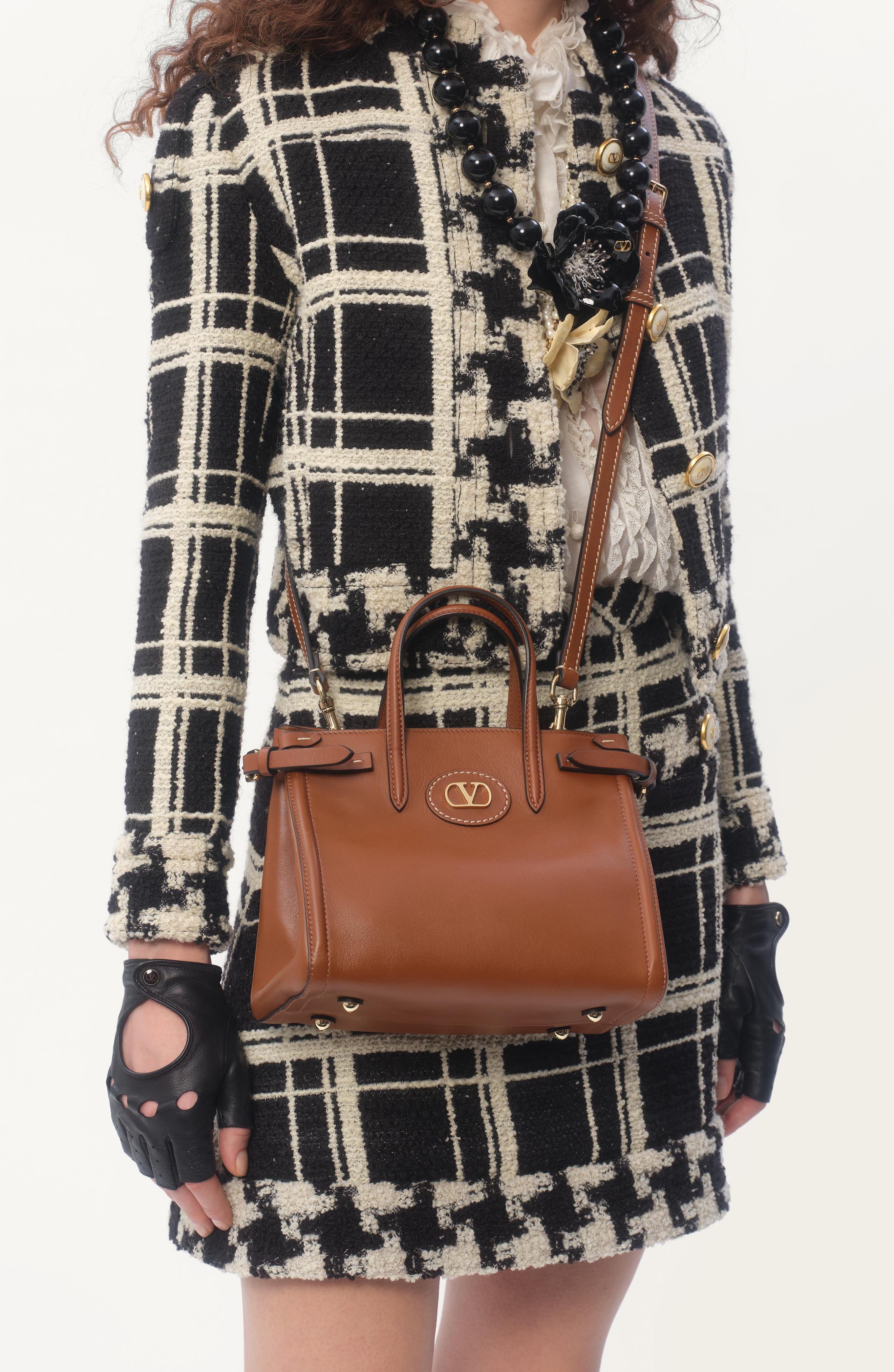 Valentino Garavani Small Antibes Leather Tote, Alternate, color, Tabacco