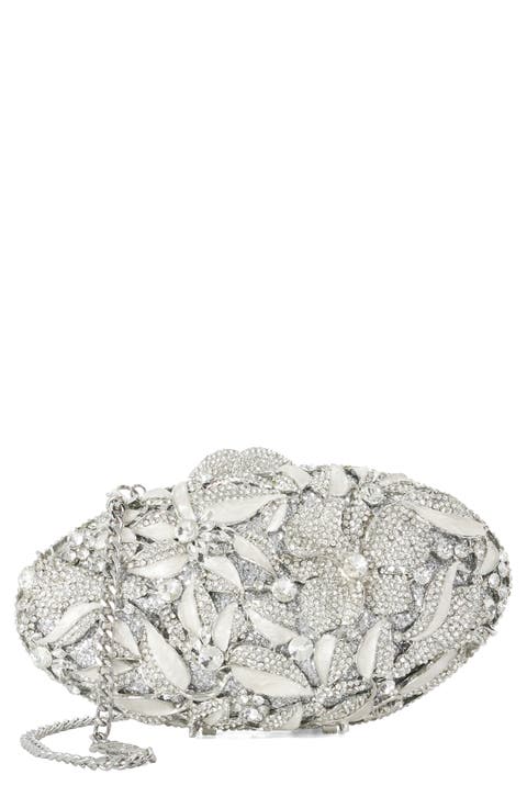Extravagant Crystal Floral Faux Leather Clutch
