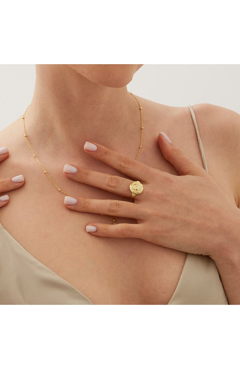 Spero London Sun Face Embossed Sterling Silver Medal Ring, Alternate, color, Gold