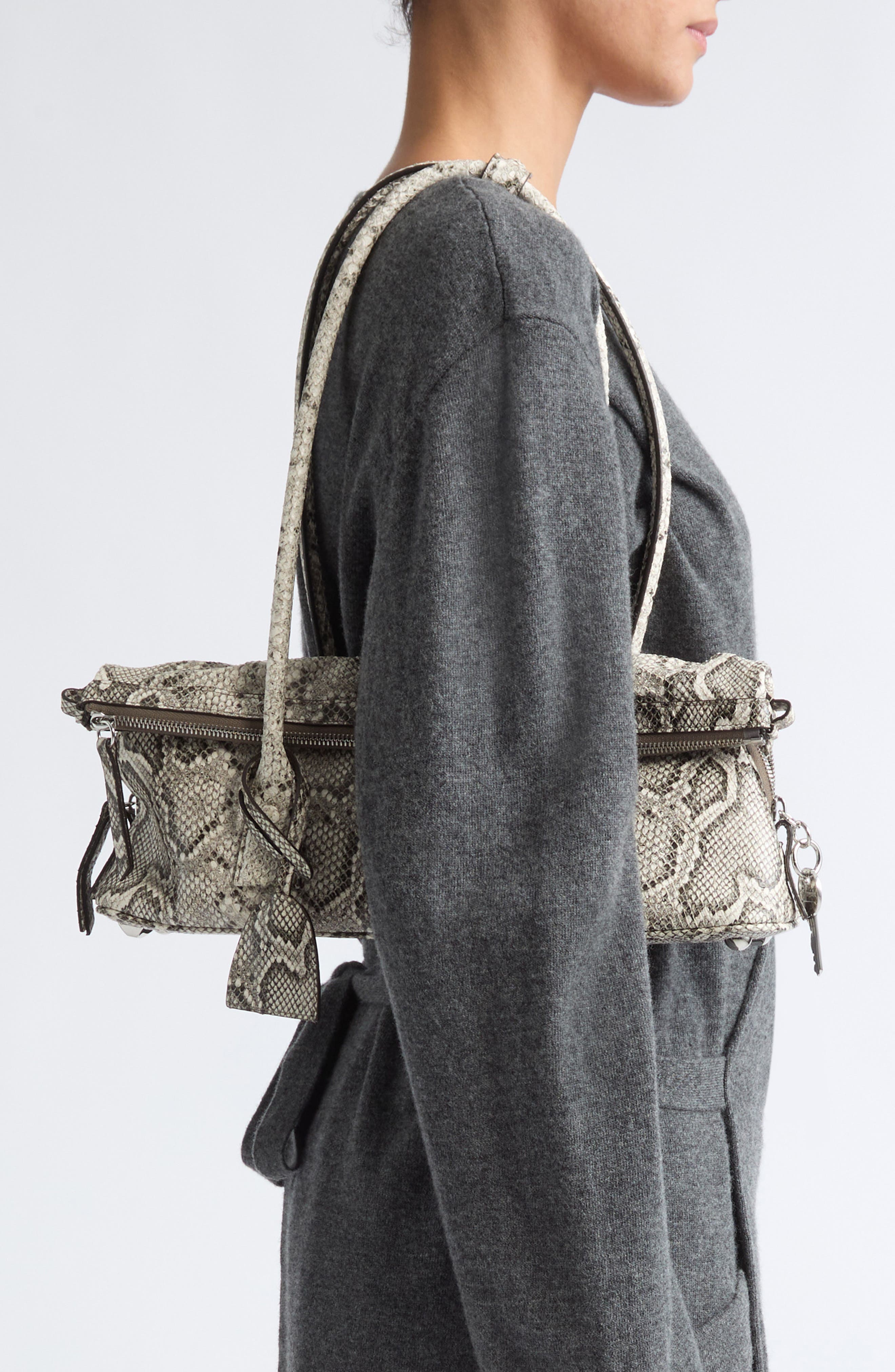 5AC Snakeskin Embossed Leather East/West Shoulder Bag, Alternate, color, ROCCIA