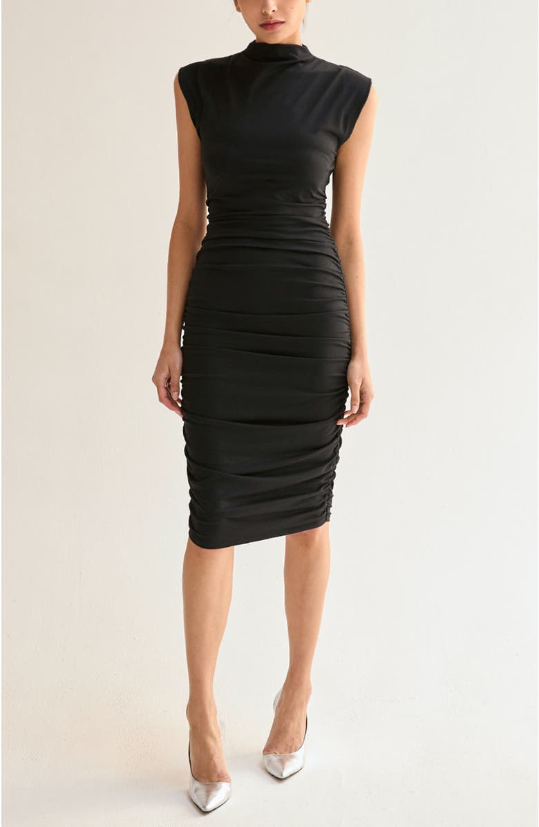 CRESCENT Side Ruched Knit Midi Dress, Main, color, Black