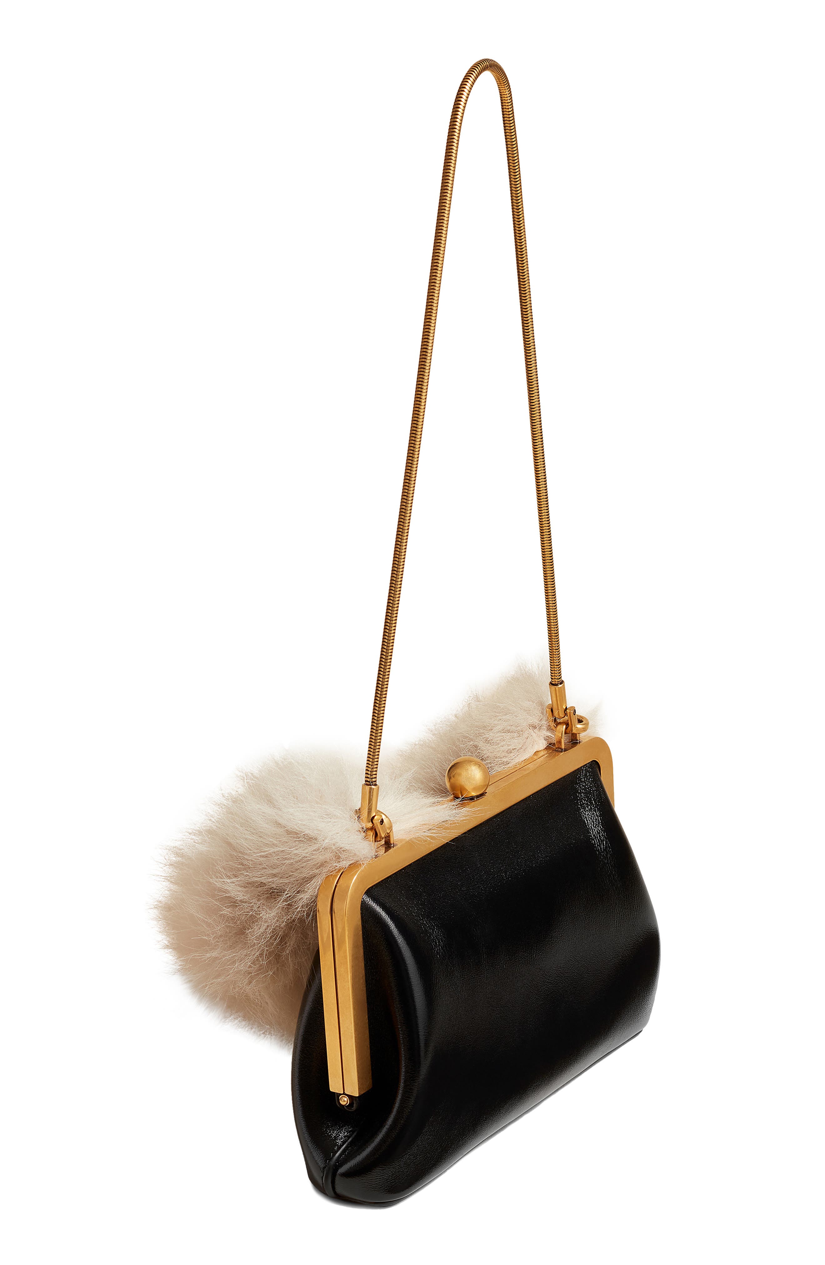 Khaite Small Lilith Patent Leather Handbag with Genuine Shearling Handle, Alternate, color, 