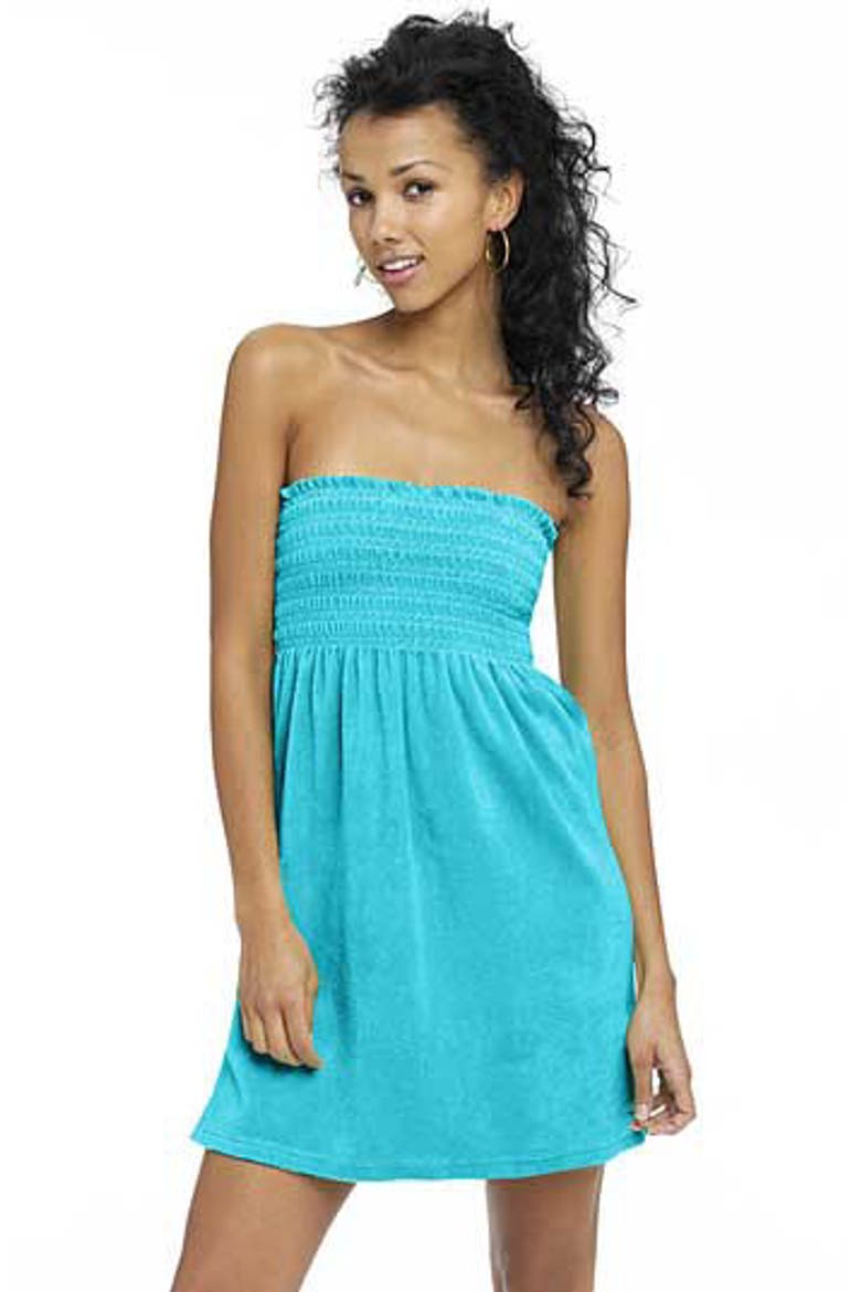 Terry Cloth Smocked Tube Dress, Main, color, BLACK