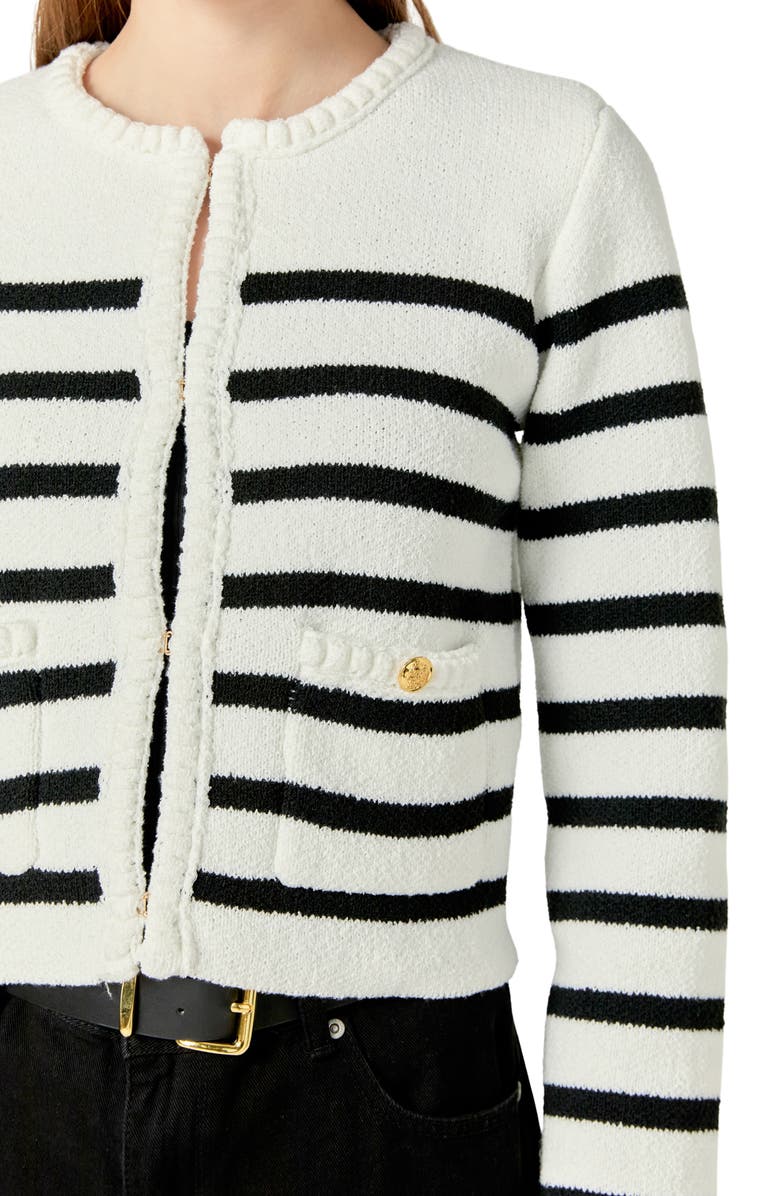 English Factory Stripe Crop Cardigan, Alternate, color, Off White