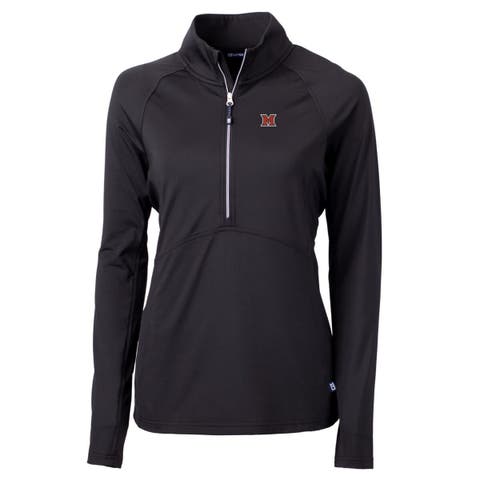 Women's Cutter & Buck Black Miami University RedHawks Adapt Eco Knit Half-Zip Pullover Jacket
